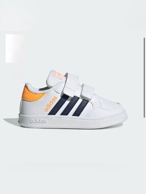 adidas kids White Sneakers with Navy Stripes and Orange Heel Size 10k